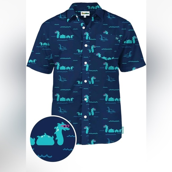 Tipsy Elves Hawaiian Shirt Loch Ness Monster Men’s Small Blue Nothin' But Nessy - Picture 1 of 8